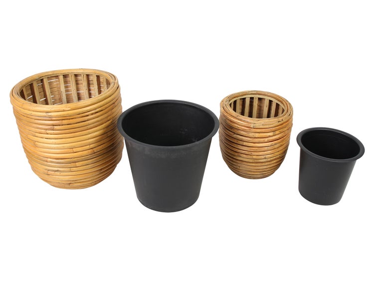 FRANK FLECHTWAREN | Übertopf Rattan, 2er Set, RATTAN, HOLZ, KUNSTSTOFF, Ø 24 x 25 cm, Ø 33 x 33 cm