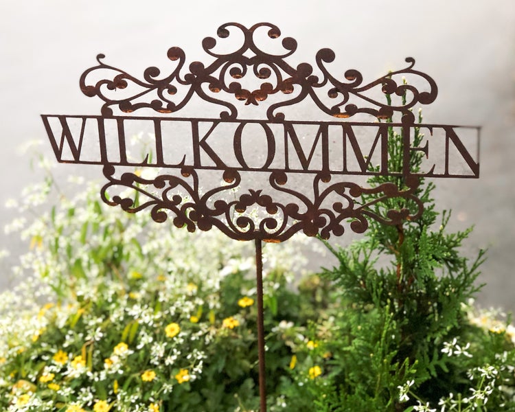 BADEKO Edelrost Gartenstecker -Willkommen- Nostalgie