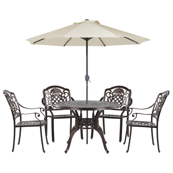 Gartenmöbel Set 4-Sitzer SALENTO mit Schirm (16 Optionen) Metall Dunkelbraun
