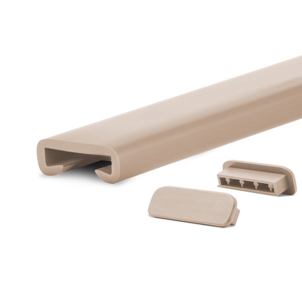 Handlaufprofil aus Kunststoff in Beige mit passenden Endkappen.