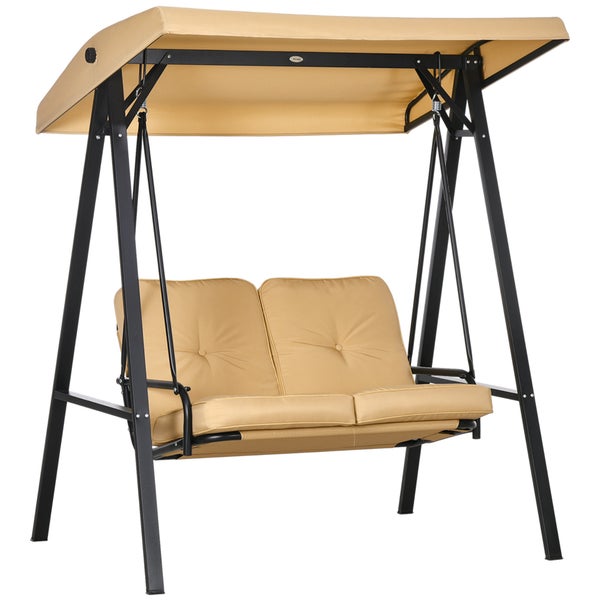 Outsunny Hollywoodschaukel 3-Sitzer Gartenschaukel mit verstellbarem Sonnendach, Schaukelbank belast bis 220kg, Gartenliege für Garten, Terrasse, 138 x 106 x 174 cm, Beige