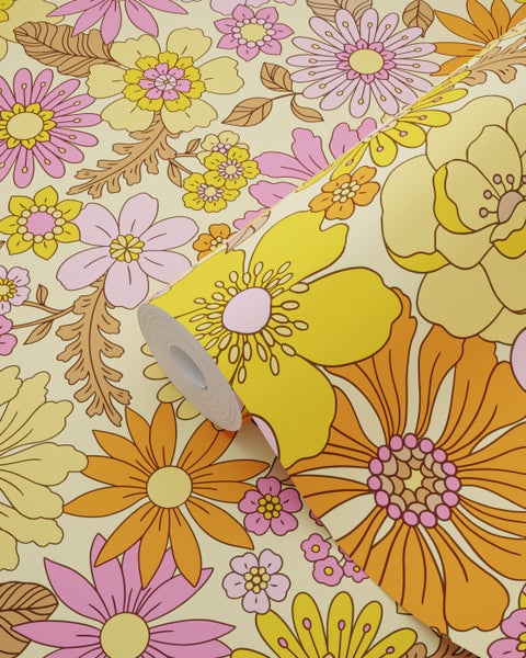 Rolle Tapete mit Blumenmuster im Retro Stil