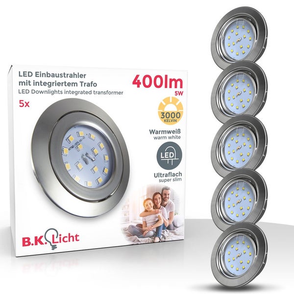 Einbauspot 68mm 5er Set - 230V, 4,8W, 400lm, LED, warmweiß, matt-nickel