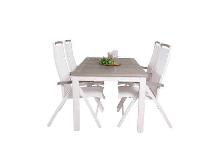 Albany Gartenset Tisch 90x160/240cm und 4 Stühle 5posalu Albany weiß, grau. 90 X 160 X 75 cm