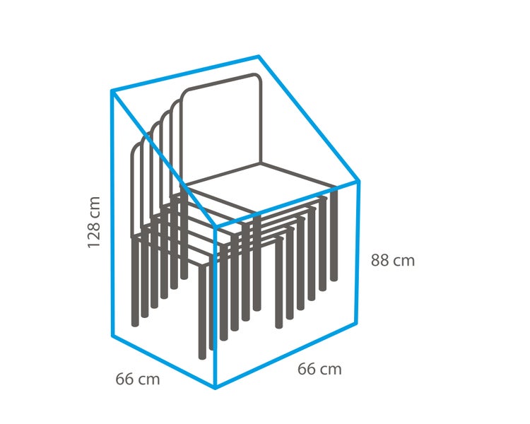 Stapelbare Stühle mit Abmessungen 128 cm Höhe, 66 cm Breite und 88 cm Tiefe