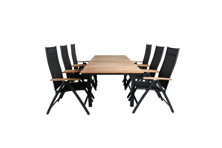 Mexico Gartenset Tisch 90x160/240cm und 6 Stühle Panama schwarz, natur. 90 X 160 X 74 cm