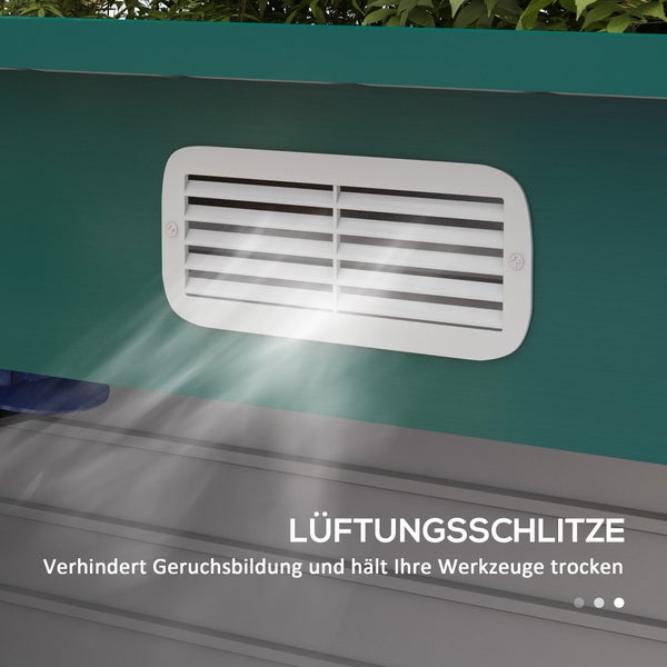 Outsunny Gerätehaus 4,1m³, Metall Gartenhaus mit Pultdach, 249 x 121 x 166/183 cm, Einfach Montage Geräteschuppen mit Abschließbar Doppeltüren, Fenster, Fahrradgarage, Gartenschrank für Garten, Grün