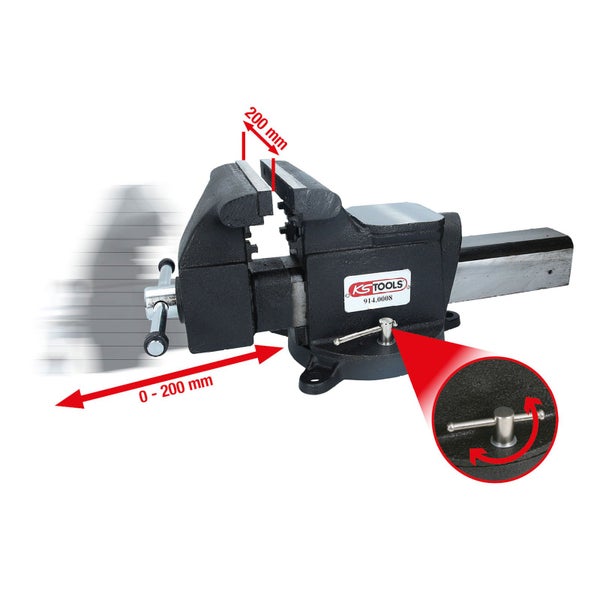 KS Tools Schraubstock mit einer Spannweite von 0 bis 200 mm und einer Backenbreite von 200 mm