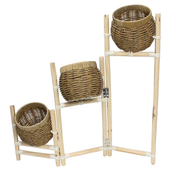 FRANK FLECHTWAREN | Korbständer Polyrattan, zusammengeklappt 34 x 96,5 cm, Ø 22,5 x 22 cm, KUNSTSTOFF, PINIE, METALL,