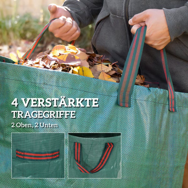 Outsunny Gartensack 3x272L wasserdicht Gartenabfallsack mit Griffe, stabil Laubsack, selbststehend Gartensäcke mit UV Schutz, wiederverwendbare Gartenabfallsäcke für Gartenabfälle Grünschnitt