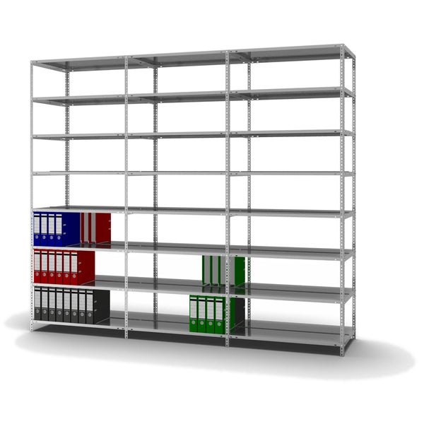 PROREGAL Aktenregal Schraubsystem Grundregal HxBxT 255 x 100 x 60 cm 8 Ebenen Fachlast 90 kg Mit Deckboden Beidseitig Nutzbar Verzinkt