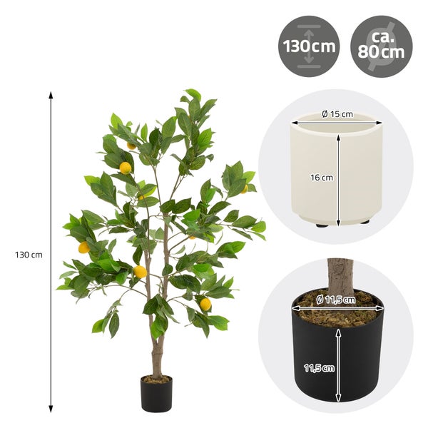 Abmessungen des künstlichen Zitronenbaums mit Topf: circa 130 cm hoch und 80 cm breit