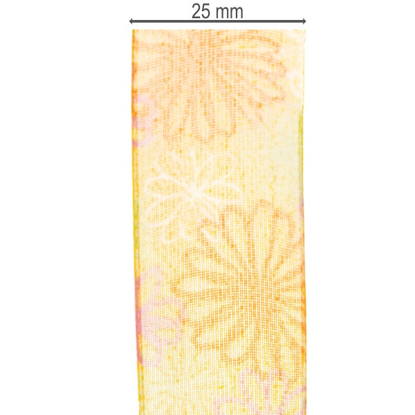 Dekorationsband mit Blumenmuster, 25 Millimeter breit.