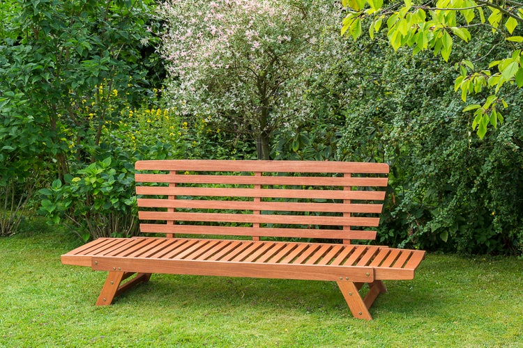 Gartenbank, als Liege nutzbar, inkl. Sitz- und Rückenkissen, Eukalyptus