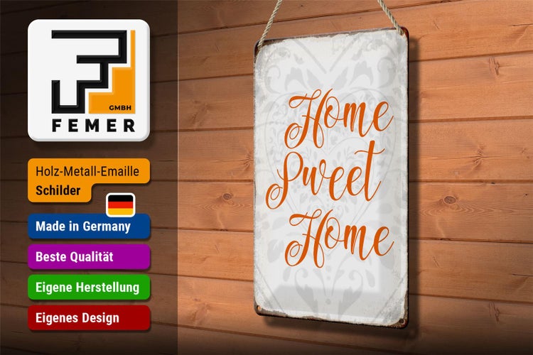 Blechschild Spruch 20x30cm Home sweet Home Herz Schild