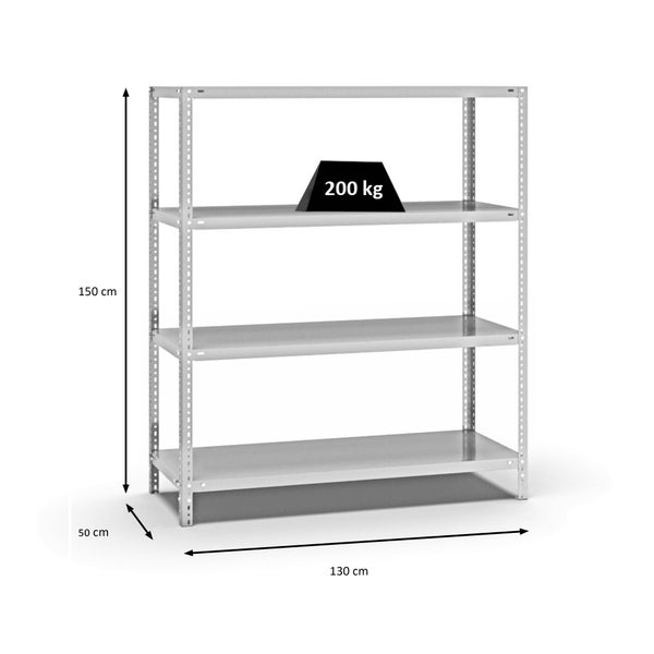 PROREGAL Fachbodenregal Schraubsystem Medium-Duty Grundregal HxBxT 150 x 130 x 50 cm 4 Ebenen Fachlast 200 kg Beidseitig Nutzbar Lichtgrau