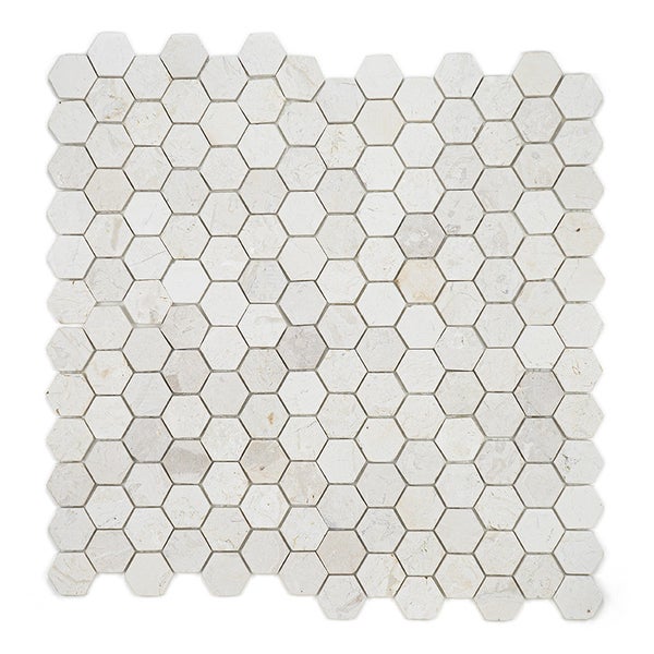 Natursteinmosaik in Wabenform auf Netz verklebt für Wand- und Bodenbeläge.