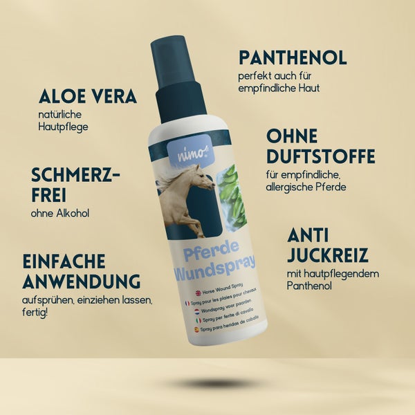 nimo® Pferde Wundspray • mit Aloe Vera und Panthenol zur Wundpflege und -heilung