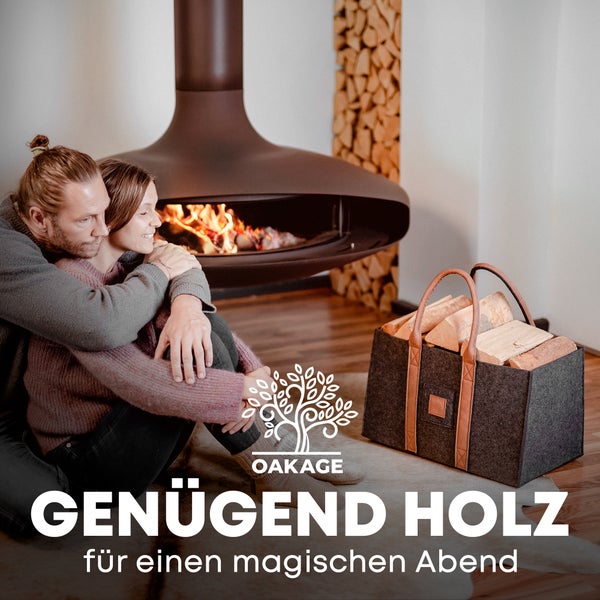 OAKAGE® SinglePack Dunkelgrau Holzkorb und Filzshopper - Dein Alltagsbegleiter - 50x32x30cm