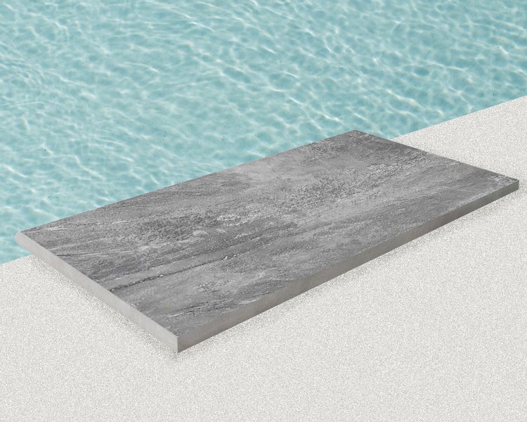 Wohnrausch Keramik Poolumrandung Beckenrandstein ANTRACITE, 60 x 30 x 3 cm, 1 Rundkante, dunkelgrau