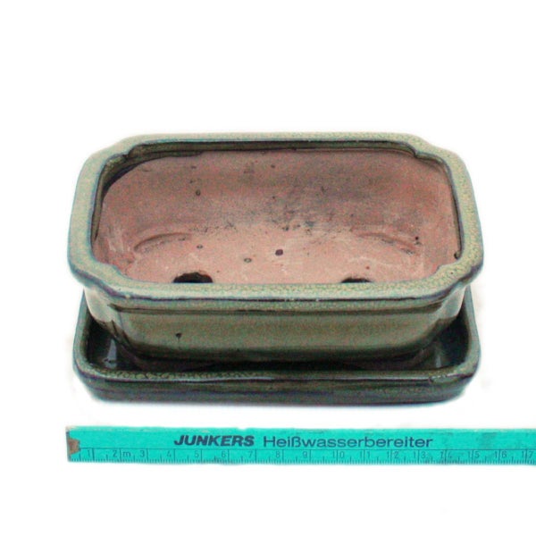 Bonsai-Schale mit Unterteller Gr. 2 Oliv-Braun eckig Modell G12 L 15,5cm B 11,5cm H 4,5cm