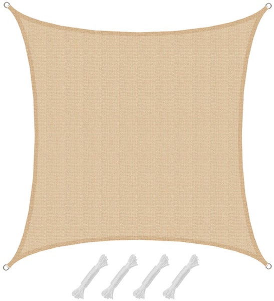 AMANKA UV Sonnensegel - 4x4 m HDPE Quadratisch - Sonnenschutz Plane Überdachung Garten Balkon Beige