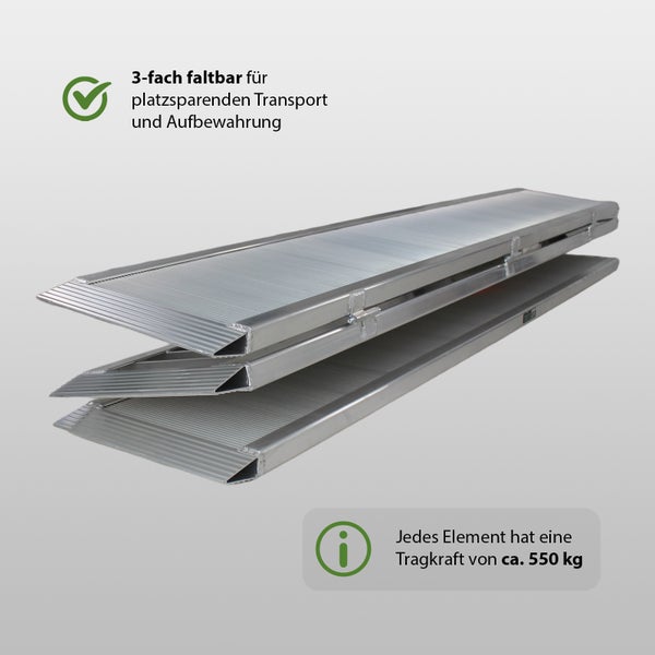 Dreifach faltbare Laderampe aus Aluminium für platzsparenden Transport und Lagerung