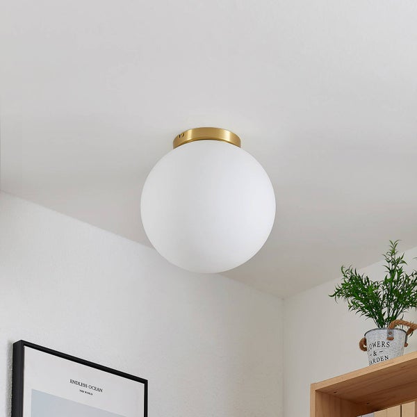Lindby Deckenlampe Meriala in Weiß aus Glas (1 flammig, E27) - Deckenleuchte Lampe Wohnzimmerleuchte