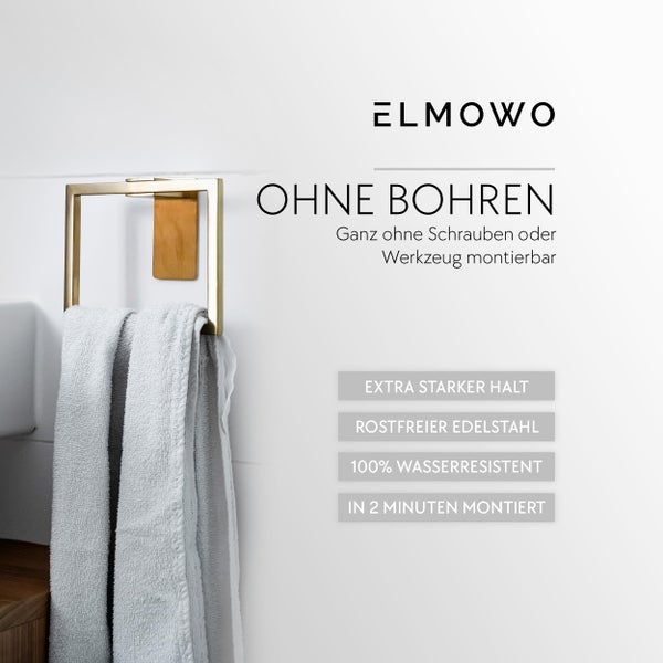 Quadratischer Handtuchhalter von Elmowo zur Montage ohne Bohren aus rostfreiem Edelstahl mit klebendem Befestigungssystem