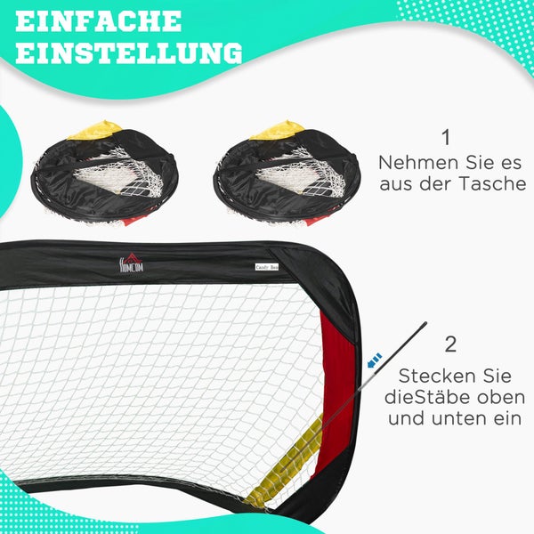 HOMCOM 2er Set Fußballtore, Faltbares Fußballnetz für Kinder, 120 x 80 x 80 cm, Stahl, Polyester, Schwarz