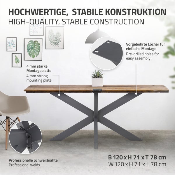 ML-Design Tischgestell Spider 78x71x120 cm, Anthrazit, Kreuzgestell Kreuz X-Design Tischfüße Möbelfüße, Schwerlast Tischkufen Stahl, Metall Tischbeine, DIY Esstisch, Industriedesign, einfache Montage