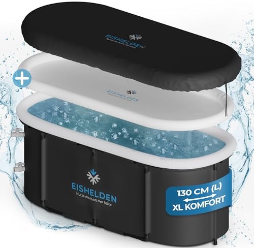 Eishelden Premium ovales Eisbad (130 cm) XL Komplettset - Kältetherapie für Sportler & Anfänger, erlebe die regenerative Kälte zu Hause - Eisbaden tonne mit 5-Schicht-Isolierung & Metallrahmen