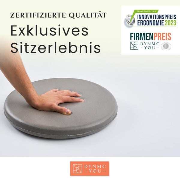 DYNMC you Sitzkissen Stuhl - Stuhlkissen 40x40 - Rund 4er Set Grau - Test SEHR GUT - INNOVATIONSPREIS ERGONOMIE - Mittelhart H3 - Sitzkissen Bank Memory Schaumstoff - Sitzpolster Stuhl - Stuhlauflage