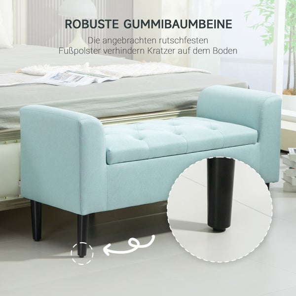 HOMCOM Sitzbank Polsterbank mit Stauraum Truhenbank Flur Schlafzimmer Wohnzimmer leinenartiges Polyester Gummiholz Grün 100 x 40 x 44 cm