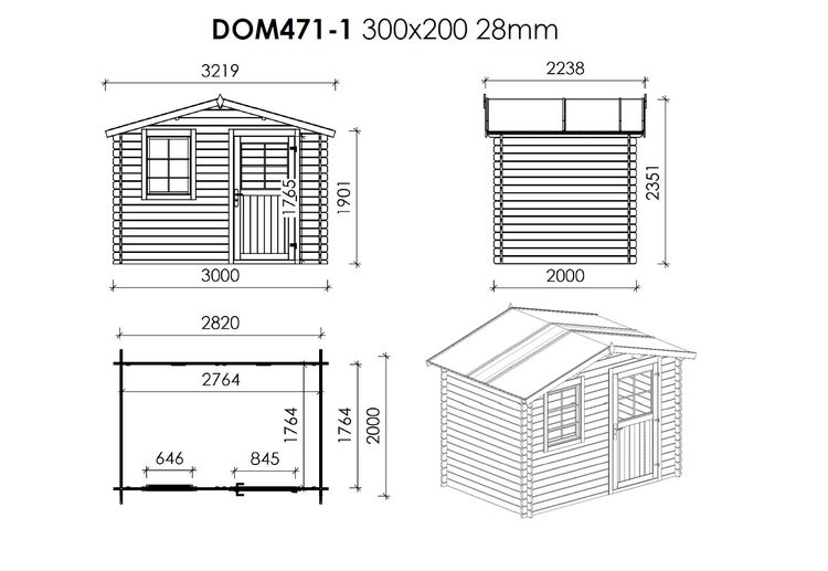 Gartenhaus, Gerätehaus 15m2 - 3x2m - 28mm