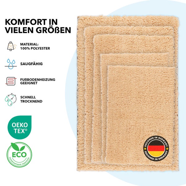 Mehrere Badteppiche aus Polyester in verschiedenen Größen, geeignet für Fußbodenheizung und mit Öko-Tex Siegel