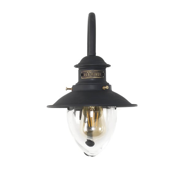 Schwarze Außenwandleuchte mit klarem Glasschirm und Edison-Glühbirne
