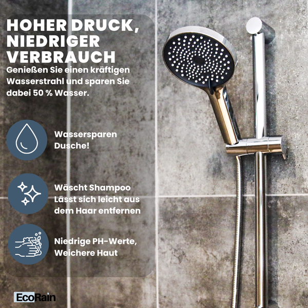 EcoRain 50% Wassersparendes Gleitstangen-Duschset Charly - 13 CM Handbrause und 15 CM Thermostatarmatur - Hoher Wasserdruck - Universeller Anschluss - Anti-Kalk Duschkopf - Chrom