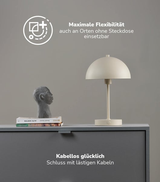 mokebo LED Tischlampe kabellos, Akku Tischleuchte dimmbar und aufladbar 'Der Leuchtturm' in Beige