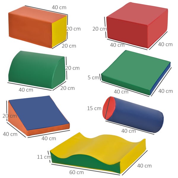 HOMCOM 7-tlg. Softbausteine, Bausteinset, 60L x 40B x 11H cm, PU, EPE, Grün
