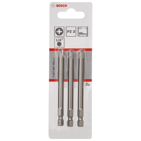 Bosch 3x Schrauberbit Extra-Hart, PZ 3, 89 mm - 2607001585