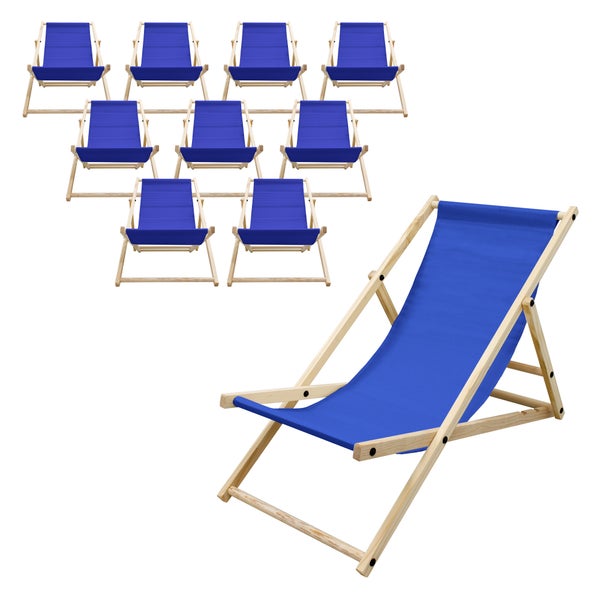 ECD Germany 10er Set Liegestuhl klappbar, Blau, aus Holz, verstellbare Rückenlehne, 3 Positionen, bis 120 kg, Sonnenliege Gartenliege Strandliege Strandstuhl Holzklappstuhl, für Garten Balkon & Strand