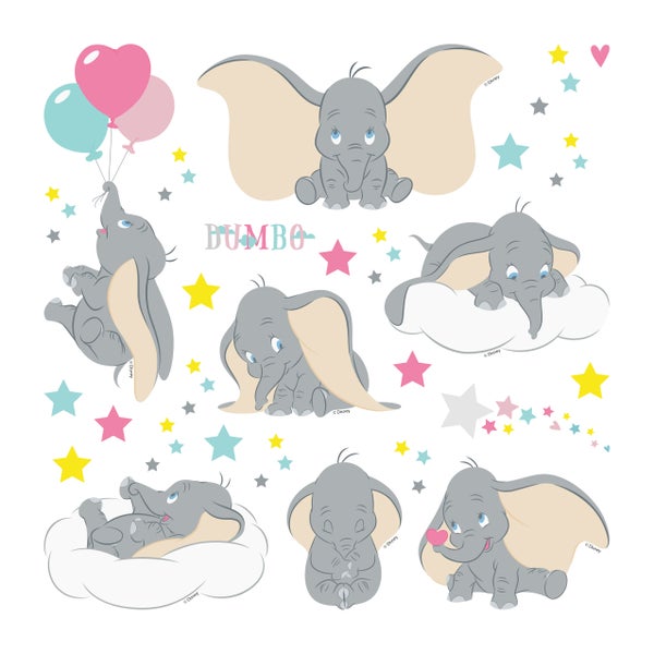 Disney Wandtattoo Dumbo Grau, Rosa und Gelb - 30 x 30 cm - 600237