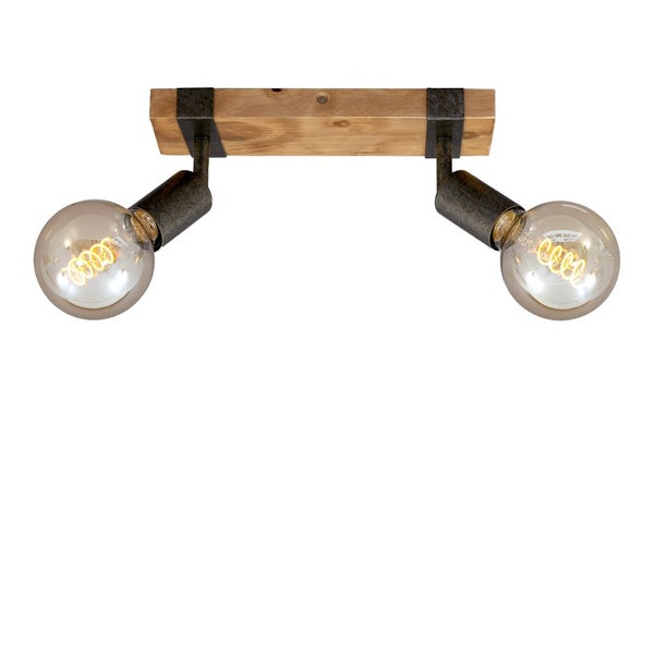 Spotleuchte Deckenlampe schwenkbar 2xE27 Metall-Holz Gunmetal 25W Briloner