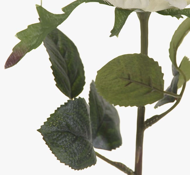 Künstlicher Rosenstiel mit grünen Blättern und weißer Blüte aus Textil