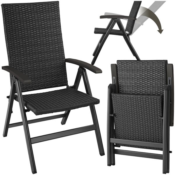 Rattanstuhl tectake Canberra 58 x 72 x 108 cm mit Aluminiumgestell schwarz