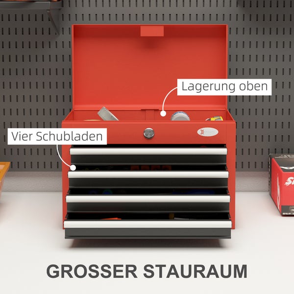 DURHAND, Werkzeugkasten, Werkzeugkoffer, 45L x 24,5B x 32,5H cm, Stahl, Rot