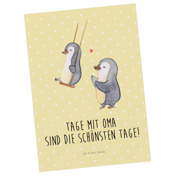 Mr. & Mrs. Panda Postkarte Pinguin Oma schaukeln - Gelb Pastell