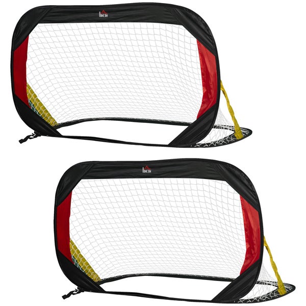 HOMCOM 2er Set Fußballtore, Faltbares Fußballnetz für Kinder, 120 x 80 x 80 cm, Stahl, Polyester, Schwarz