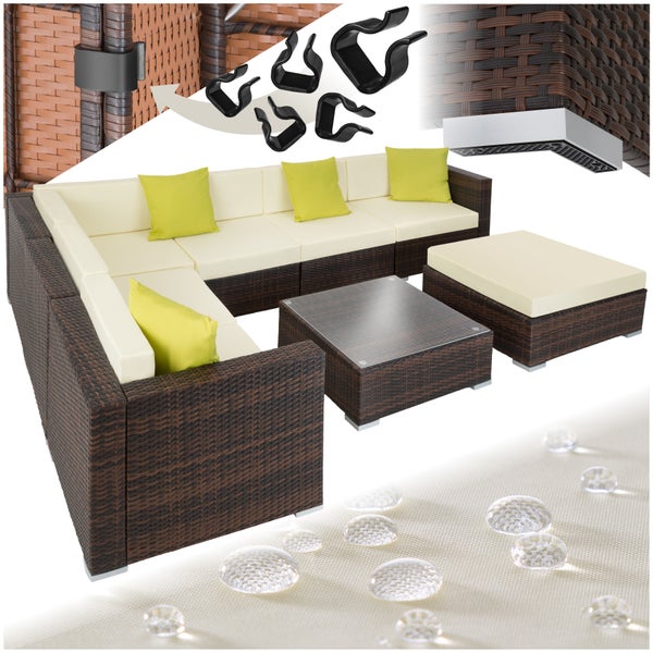 Rattan Lounge tectake Marbella mit Sicherheitsglasplatte mit Aluminiumgestell braun gemischt